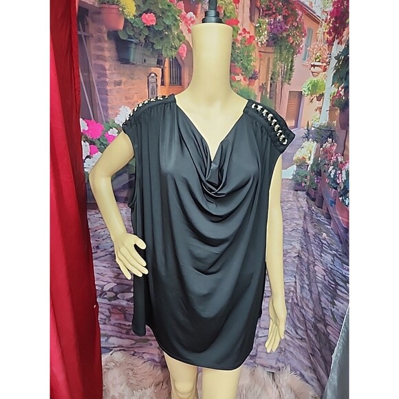 Carmen Marc Valvo Top 3X Womens Black Sleeveless Tunic With Chain Accents EUC - Picture 2 of 10